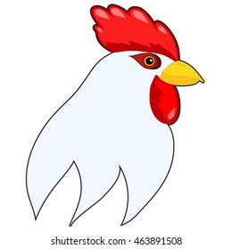 Head of cartoon rooster isolated on white. Rooster head. Chinese calendar. Cock Symbol of New Year 2017. Vector illustration. Cock bird farm
