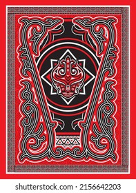 head carving design, the art of carving the Batak tribe, in the form of a card with a modern design, the traditional art of the Batak tribe, one of the tribes on the island of Sumatra