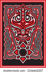 head carving design, the art of carving the Batak tribe, in the form of a card with a modern design, the traditional art of the Batak tribe, one of the tribes on the island of Sumatra