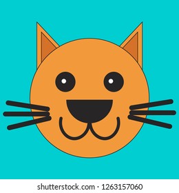 Head of a cat in cartoon flat style. Vector illustration on color background