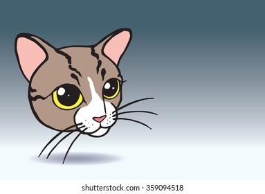 head cat cartoon on blue background