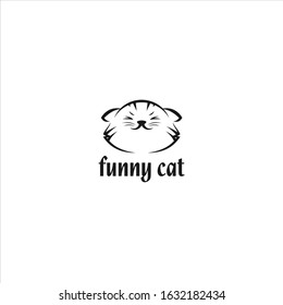 head Cat cute Logo design vector template. Vector hand drawn logo template for pets related business. Head of a happy cat.