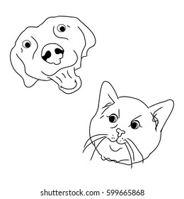 The head of a cat and dog on white background, vector illustration