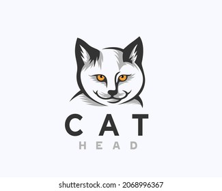 head cat face view drawn art logo template illustration