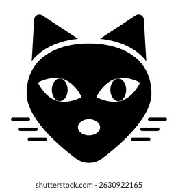 Head Cat Fill Icon. Black and White Cat Symbol