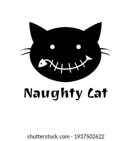 Head Cat and Fishbone. Naughty Cat logo design. Animal logo for company and website
