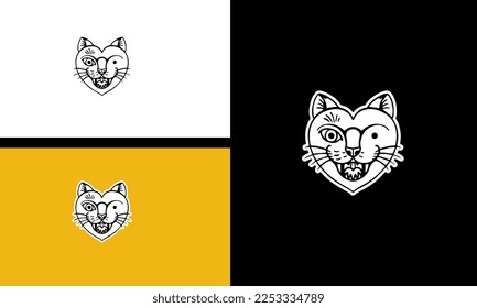 head cat funny logo vector outline design