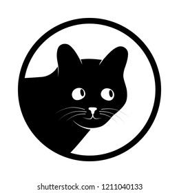 Head cat graphic icon. Cat black sign in the circle isolated on white background. Vector illustration