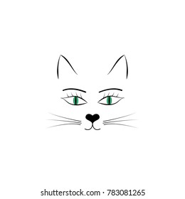 Head cat with a green eye on white background. Fashion graphic design flat element. Modern stylish abstract symbol. Monochrome template for prints, textiles, logo, label, tattoo. Vector illustration