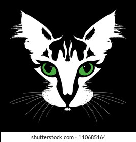 Head of a cat with green eyes. Vector