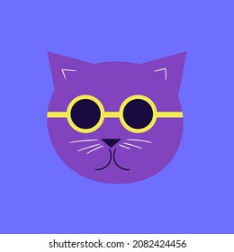 Head cat hipster with sunglasses. Vector 