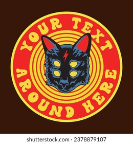 head of cat illustration design in circle sticker layout 