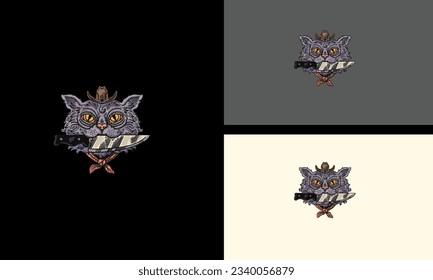 head cat and knife vector mascot design