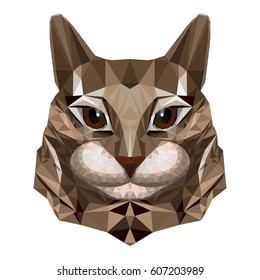 The head of a cat made of triangles. Animal in low poly style. cat's face in low poly style. Cool cat. Unusual cat. T-shirt print. vectorSchematic cat. 