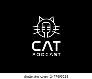 head cat with microphone line art logo icon symbol design template illustration inspiration