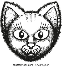 The head of a cat painted exclusively in black paint in an original manner.
