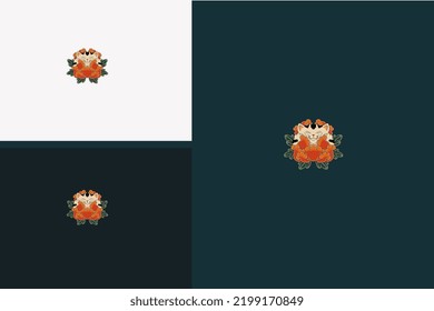 head cat and red flower vector illustration design