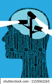 Head with cctv cameras vector illustration