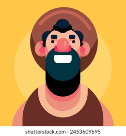 head, chair, icon, illustration, friendly, emotion, smile, boy, minimal, happy, character, vector, human, cartoon, avatar, positive, people, face, redneck, portrait, a guy in a hat