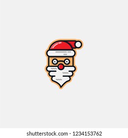 head character santa claus in christmas, red hat, white beard, red nose, glasses,  vector illustrator, flat style