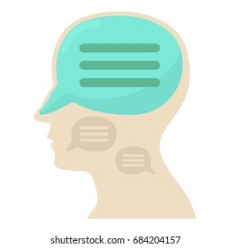 Head with chat icon, cartoon style
