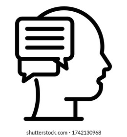 Head chat thinking icon. Outline head chat thinking vector icon for web design isolated on white background