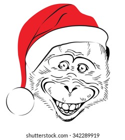 head cheerful monkey in Santa hats