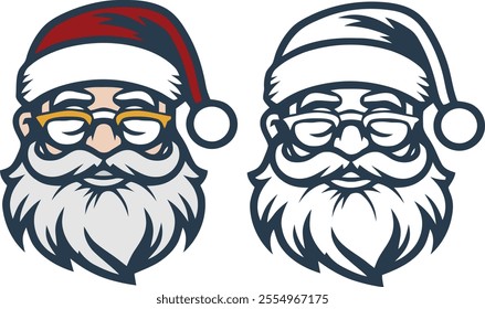 Head of a cheerful Santa Claus. Traditional character, symbol of Christmas and New Year with Cartoon style Vector illustration.