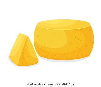 Head of cheese vector illustration. A piece of cheese in a cartoon style. Isolated on white background. Italian food. Milk product
