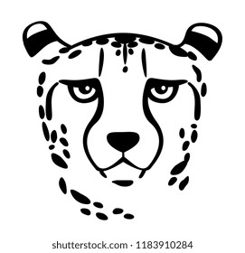 head of the Cheetah consisting of black spots. Black outline vector emblem or logo