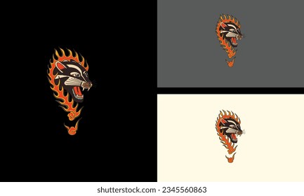 head cheetah and flames vector mascot design