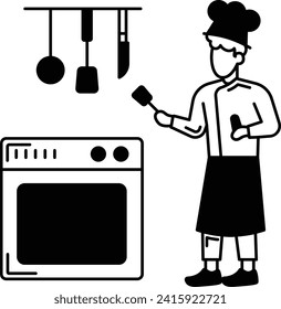 Head Chef Concept, Dietary habits or employees in the kitchen vector black icon design, Proactive Orientation symbol, Biographical Factors Style of life Sign, Hobbies and Interests stock illustration