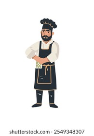 a head chef in traditional uniform with a tall hat
