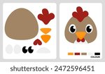 Head chicken pattern for kids crafts or paper crafts. Vector illustration of chicken puzzle. cut and glue patterns for children