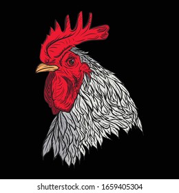 head chicken. rooster. detailed illustration. engraving style