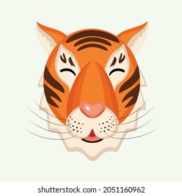 The head of a Chinese tiger with its eyes closed. Illustration on a white background in cartoon style