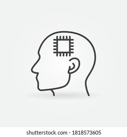 Head with Chip or Processor line icon. Cyborg or robot vector concept sign in outline style