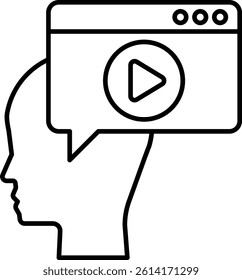 A head with a circle with a arrow pointing to a screen