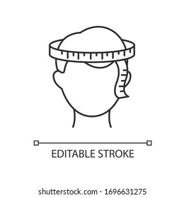 Head circumference pixel perfect linear icon. Thin line customizable illustration. Human body measuring contour symbol. Dimensions for bespoke hat. Vector isolated outline drawing. Editable stroke