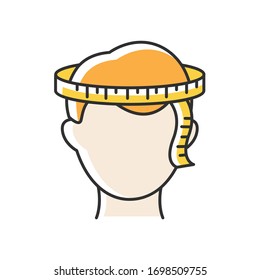 Head circumference RGB color icon. Human body measuring parameter. Dimensions specification for bespoke headwear, custom made hat. Isolated vector illustration