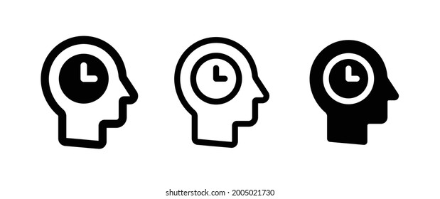 Head with clock icon. Symbol of wait, patience, await vector illustration.