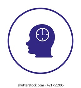 Head With Clock . head man and his mind about clock. Icon watch.