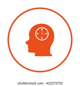 Head With Clock . head man and his mind about clock. Icon watch.