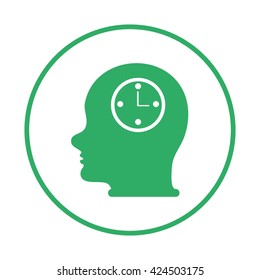 Head With Clock . head man and his mind about clock. Icon watch.
