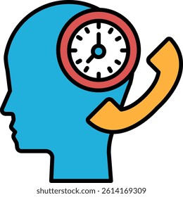 A head with a clock on it and a phone on the right side. The clock is showing the time as 10:30
