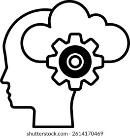 A head with a cloud in the background and a gear in the middle