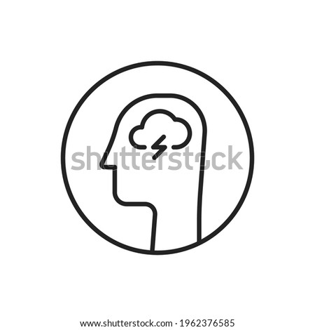 head with cloud like bad mood thin line icon. linear flat simple trend modern logotype graphic stroke art design isolated on white. concept of bipolar disorder or hard overload or burnout at work