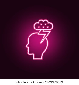 Head, cloud, thunder neon icon. Elements of Creative thinking set. Simple icon for websites, web design, mobile app, info graphics