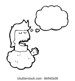 head in clouds man waving cartoon with thought bubble