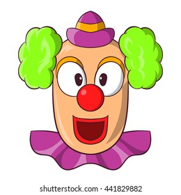 Head of clown icon in cartoon style on a white background